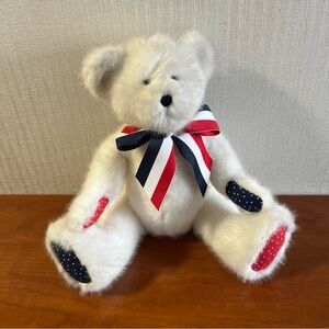 Boyds Bears White Teddy with Red, Blue, and Black Accents